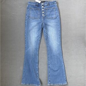 NWT Ann Taylor The Flare Jeans Womens 6 Blue High Rise Patch Pocket Denim